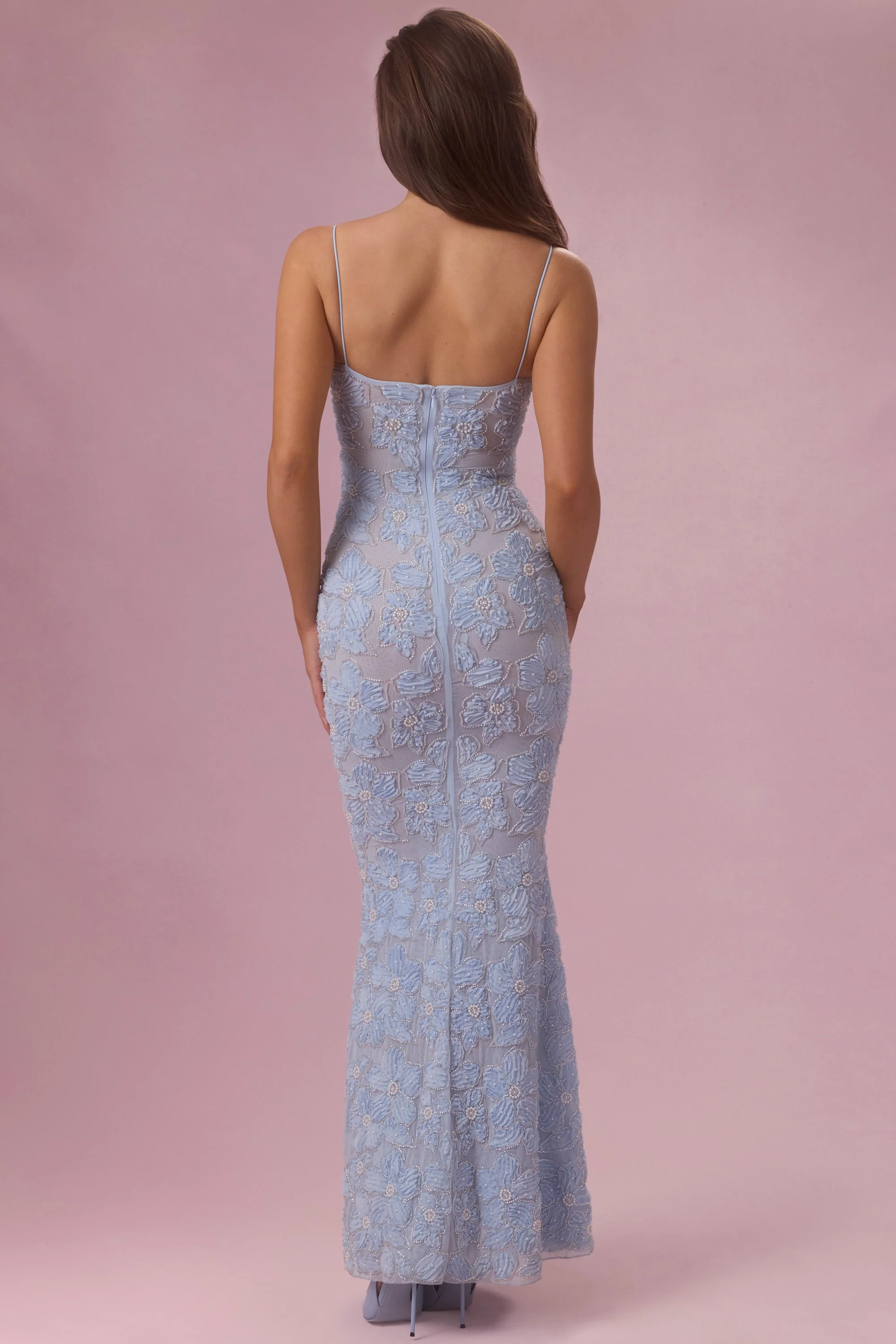 Embellished Square Neck Maxi Dress in Powder Blue - Image 3