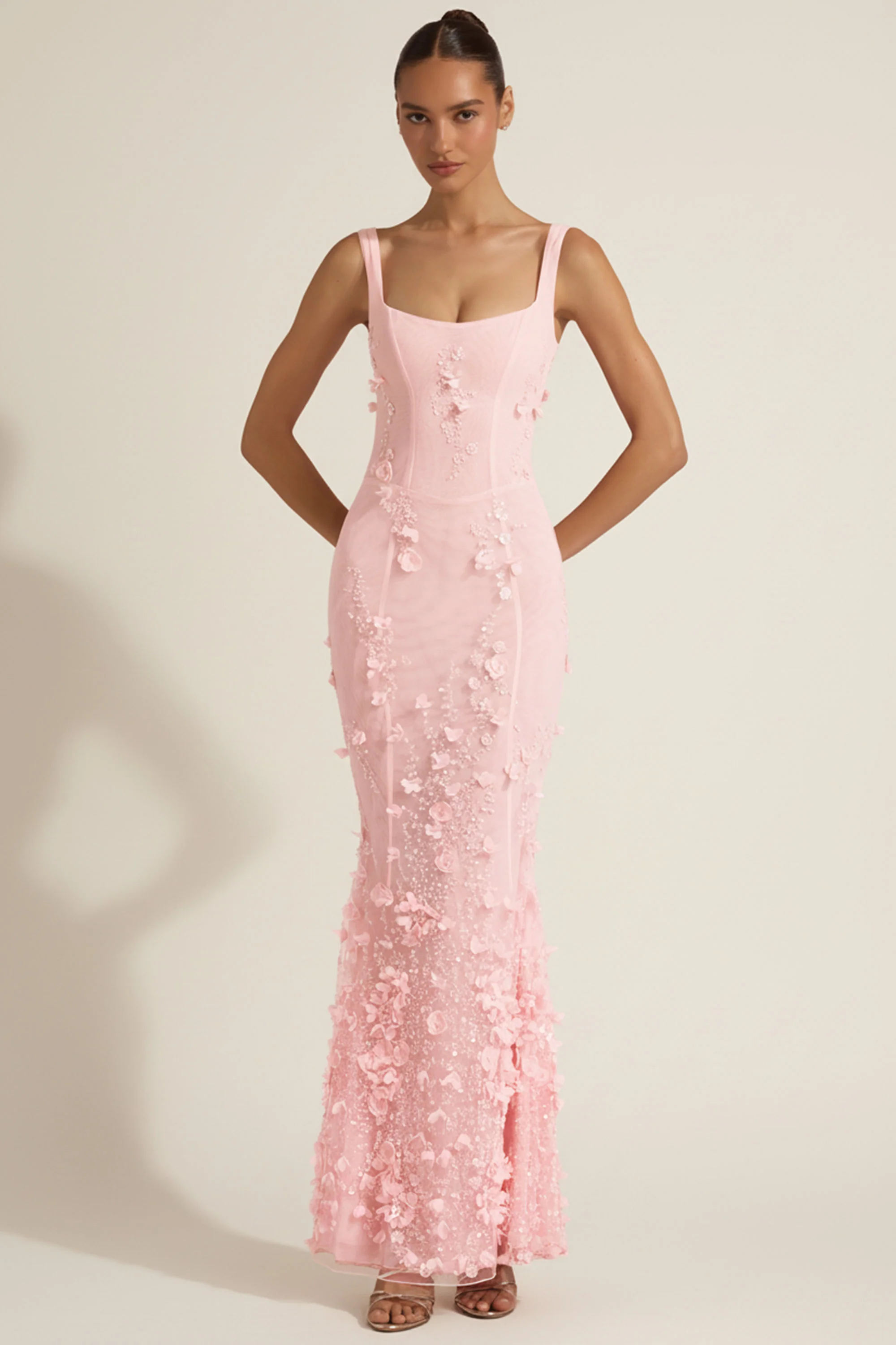 Embellished Appliqué Soft-Scoop Corset Gown in Pink - Image 5