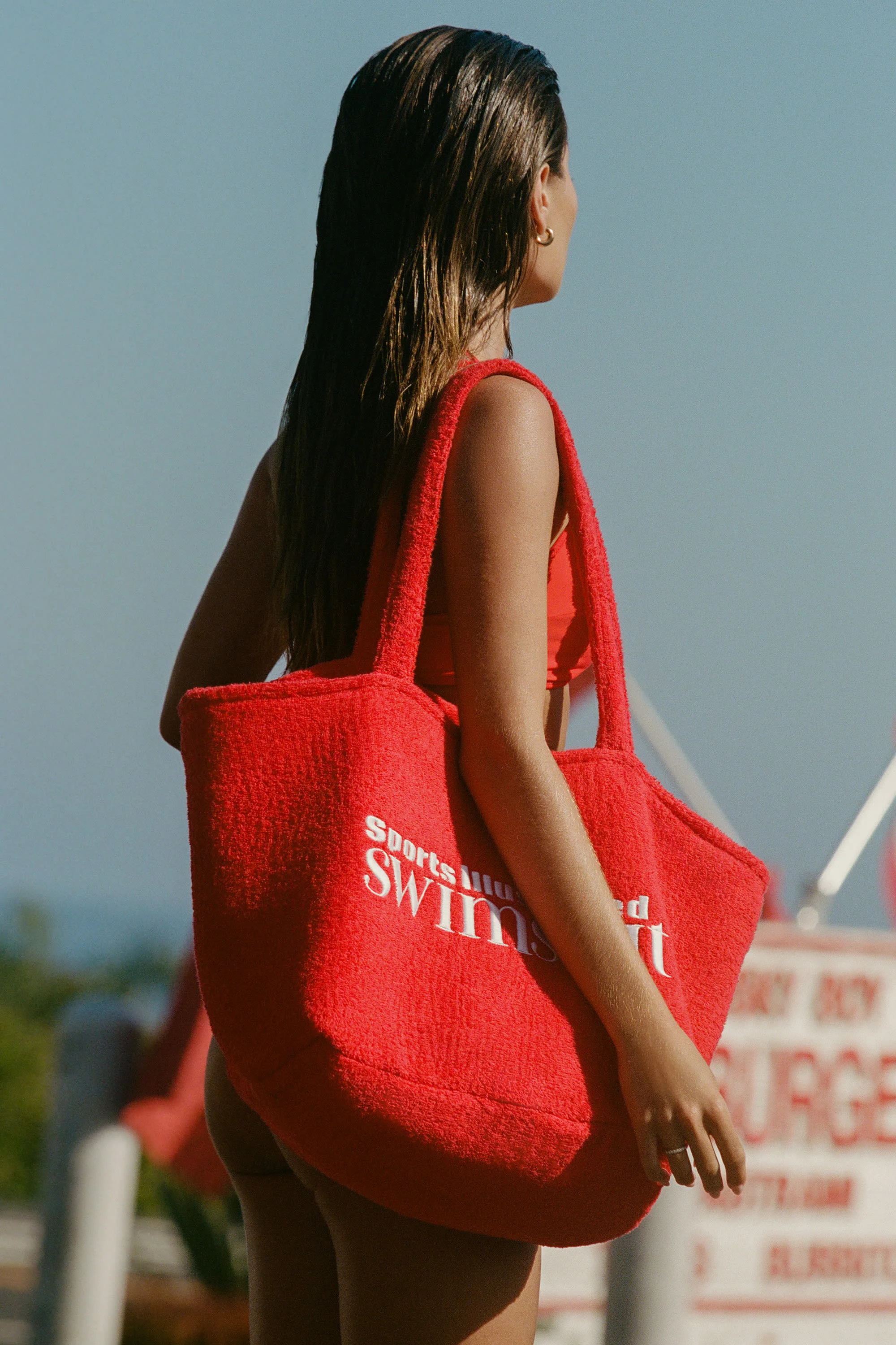 Towelling Tote Bag in Fiery Red - Image 6