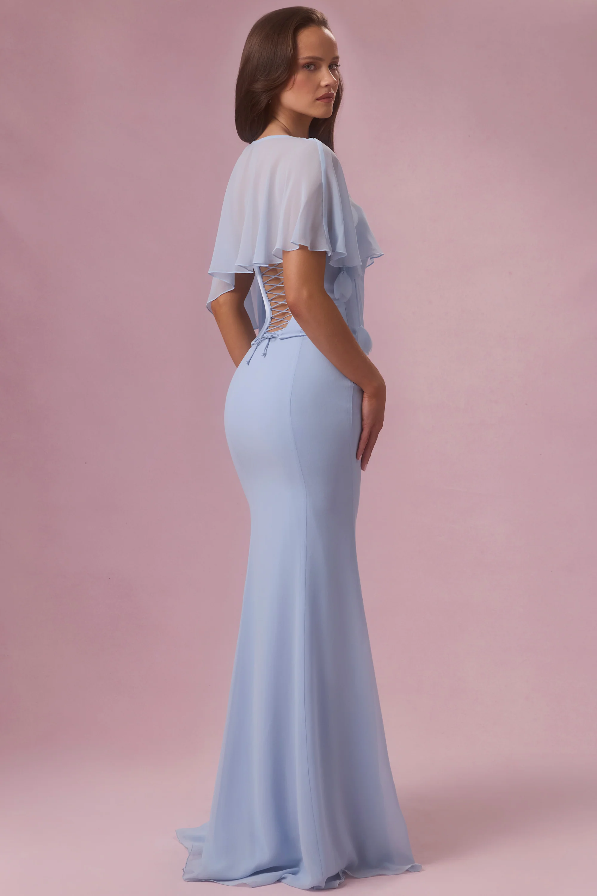 Chiffon Cape in Powder Blue - Image 3