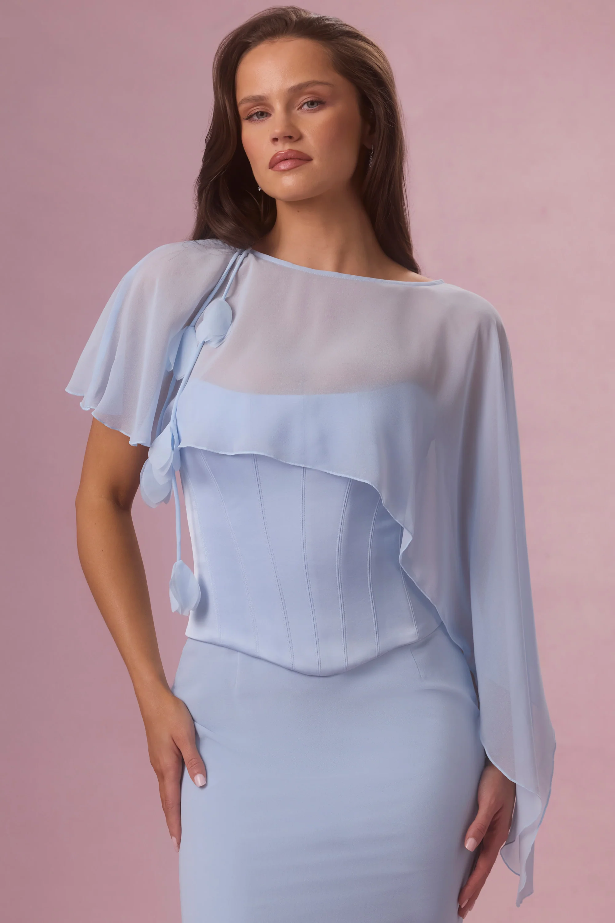 Chiffon Cape in Powder Blue - Image 4