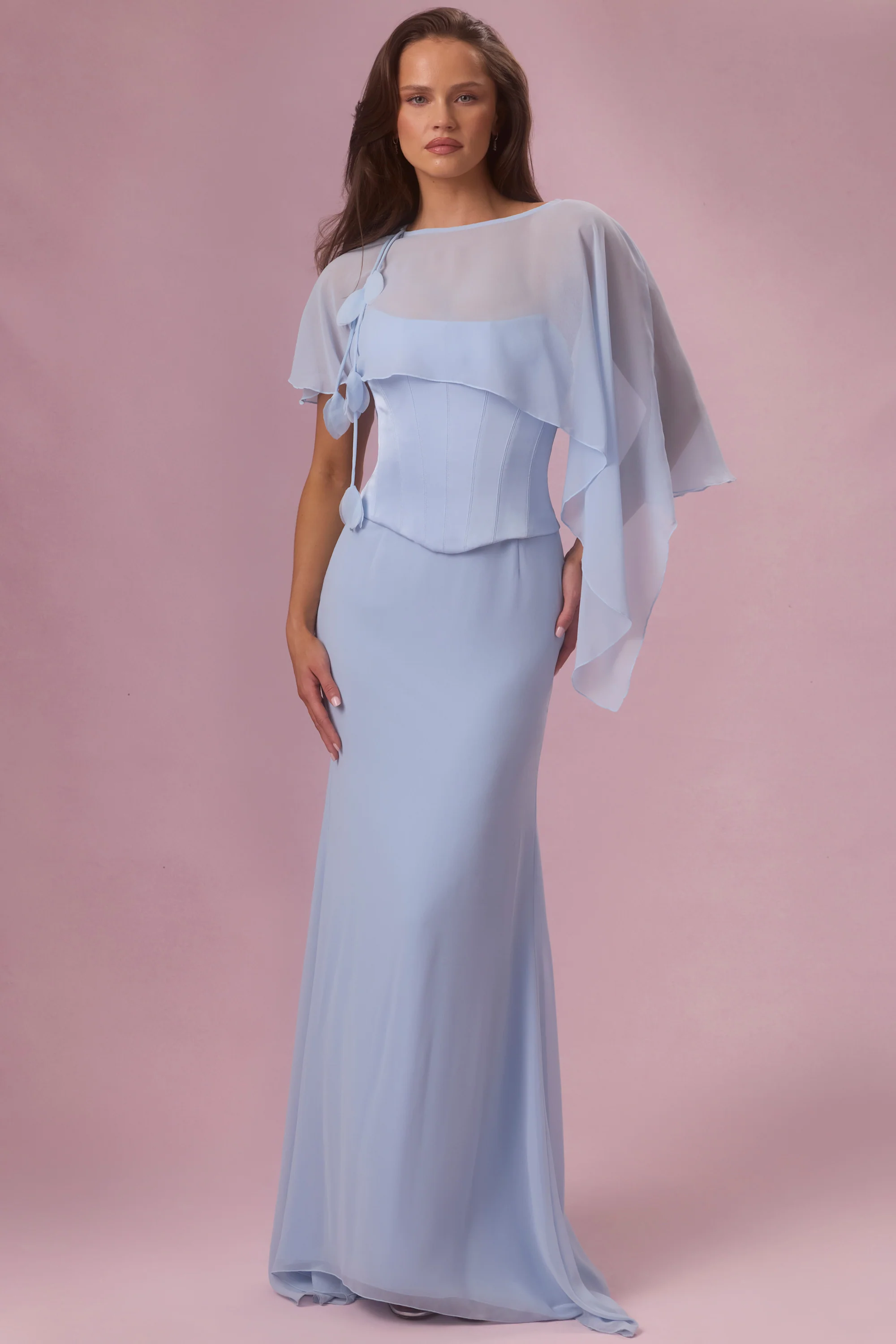 Chiffon Cape in Powder Blue - Image 7