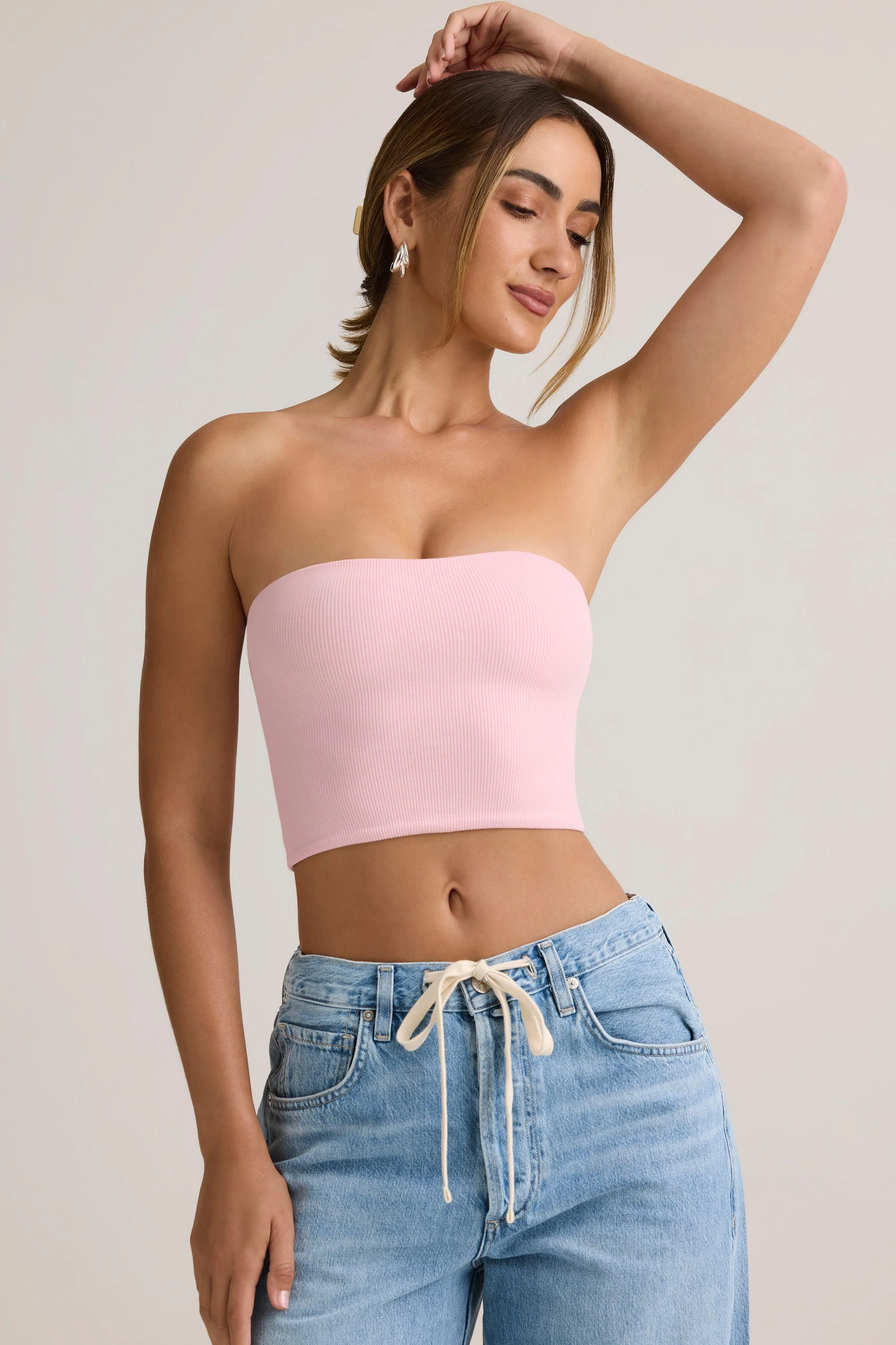 Modal Strapless Crop Top in Baby Pink - Image 5