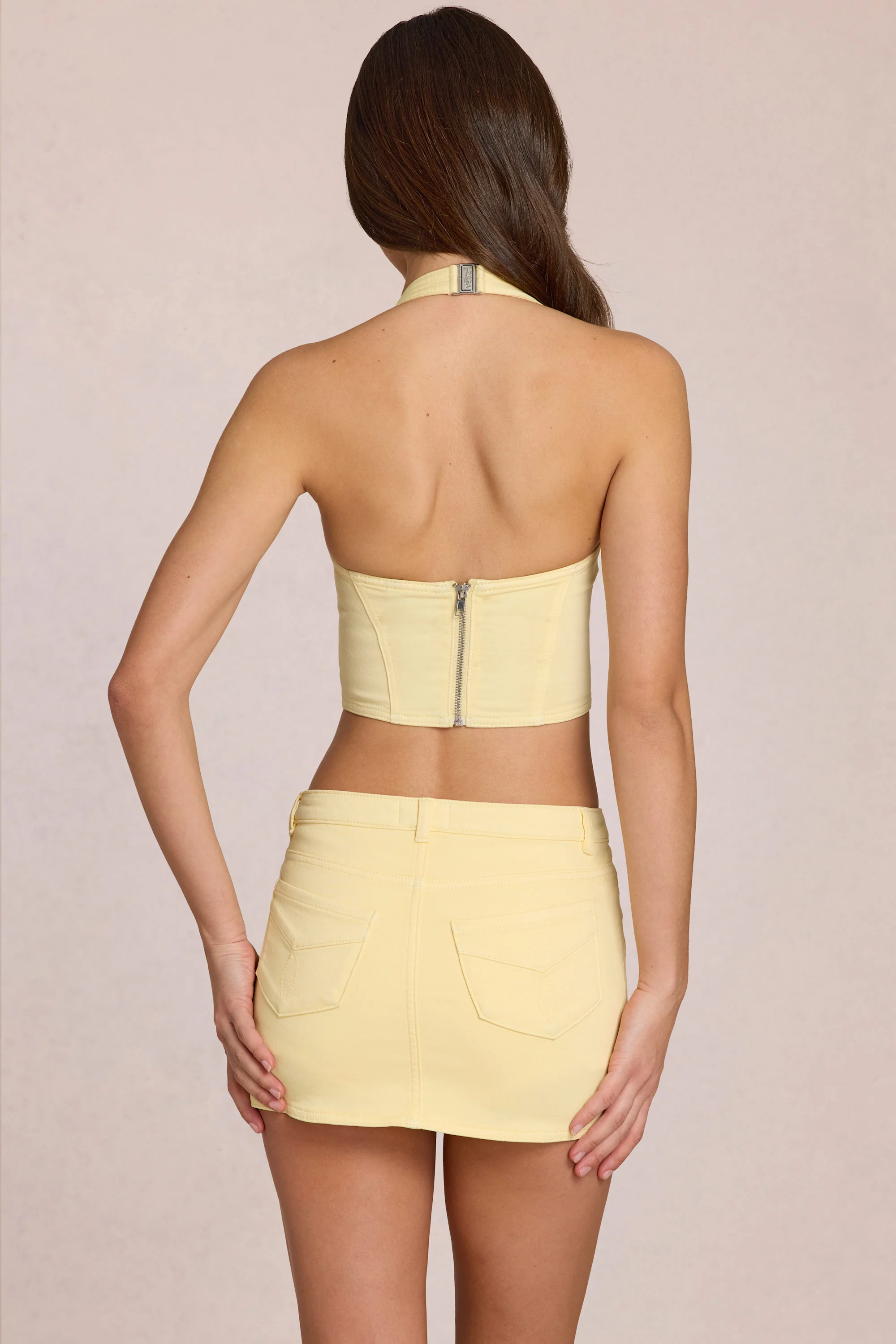 Denim Low-Rise Skort in Lemon Yellow - Image 3
