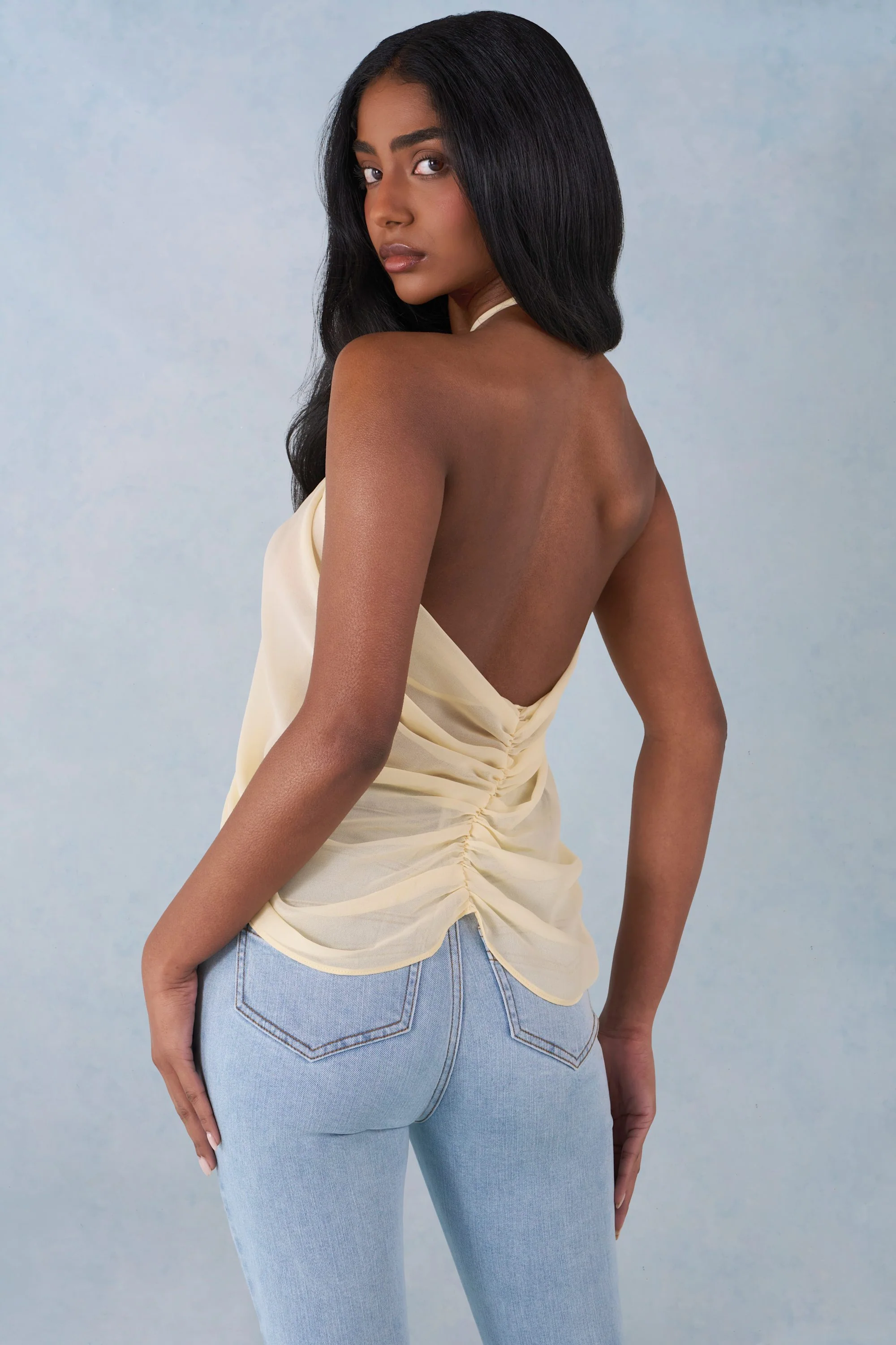 Halterneck Open-Front Top in Butter Yellow - Image 2
