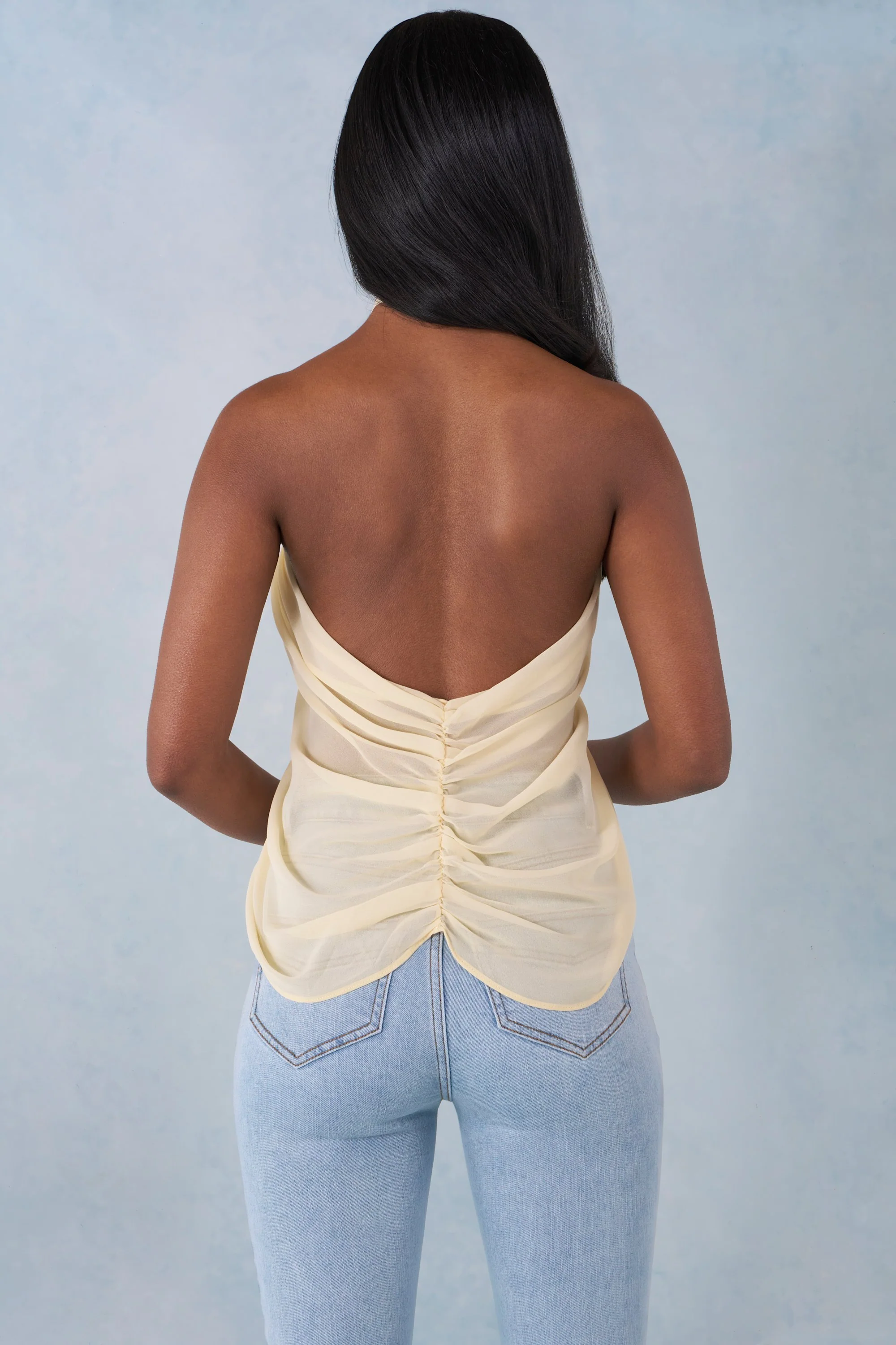 Halterneck Open-Front Top in Butter Yellow - Image 5