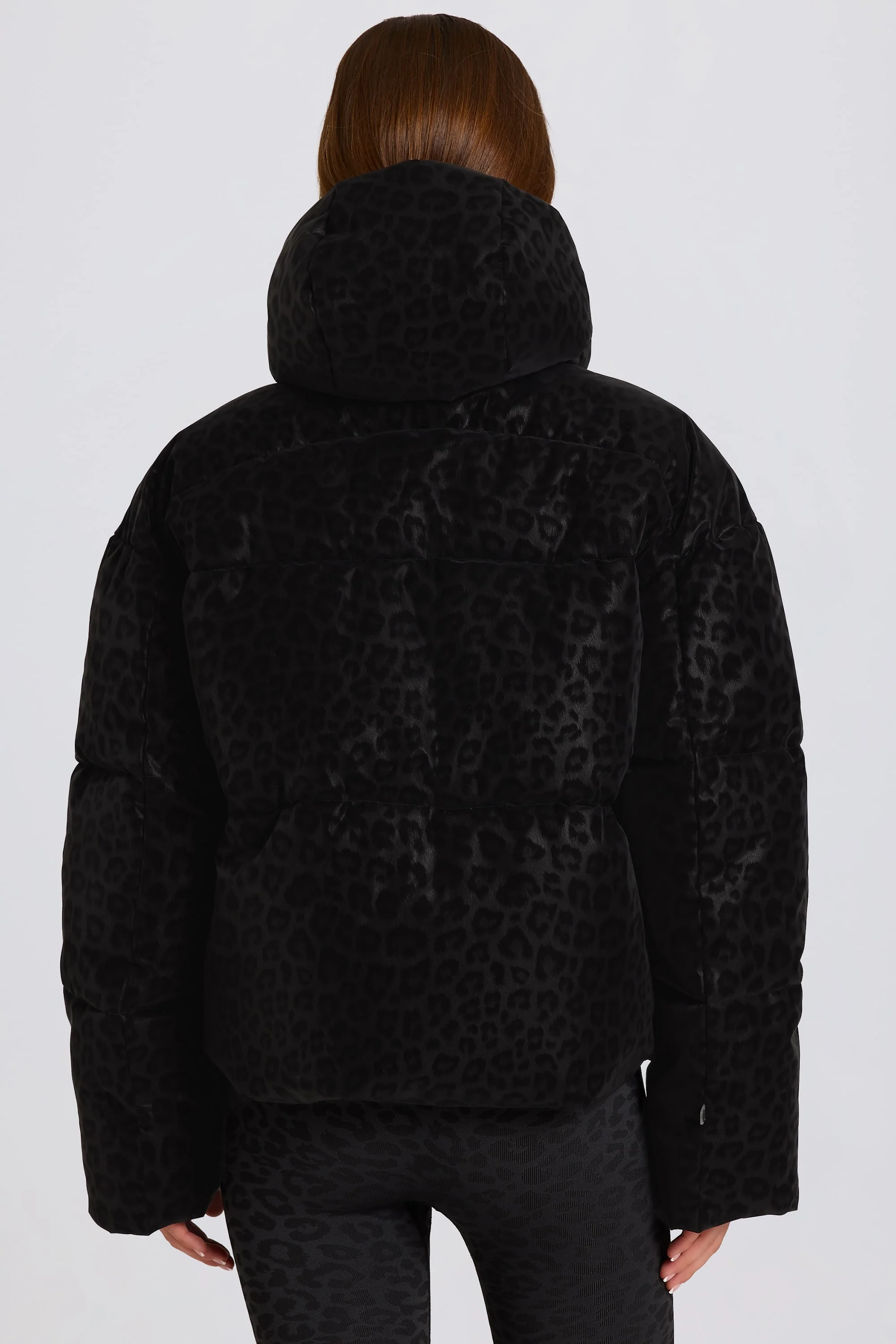 Waterproof Cropped Oversized Ski Jacket in Black Leopard - Image 2