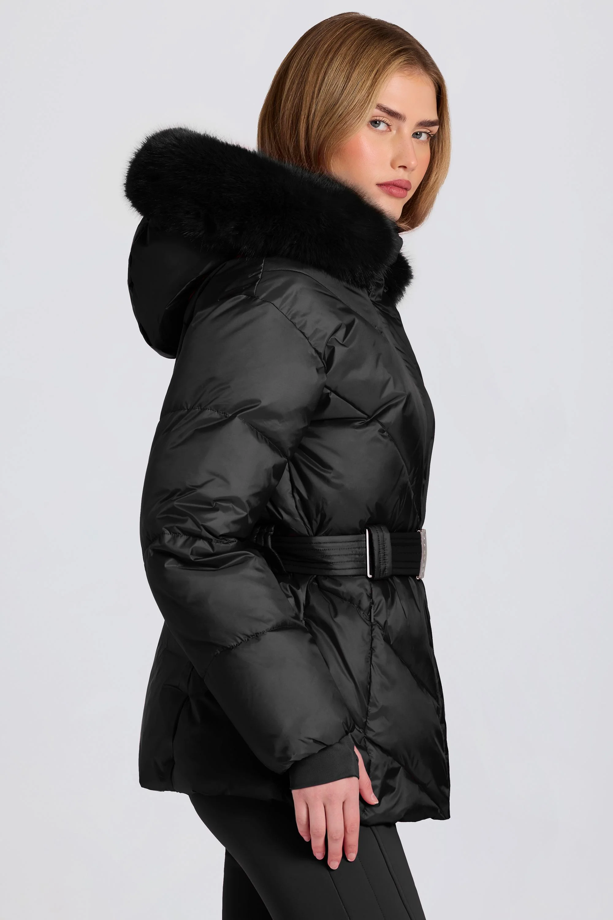 Waterproof Faux-Fur Hood Ski Jacket in Black - Image 3