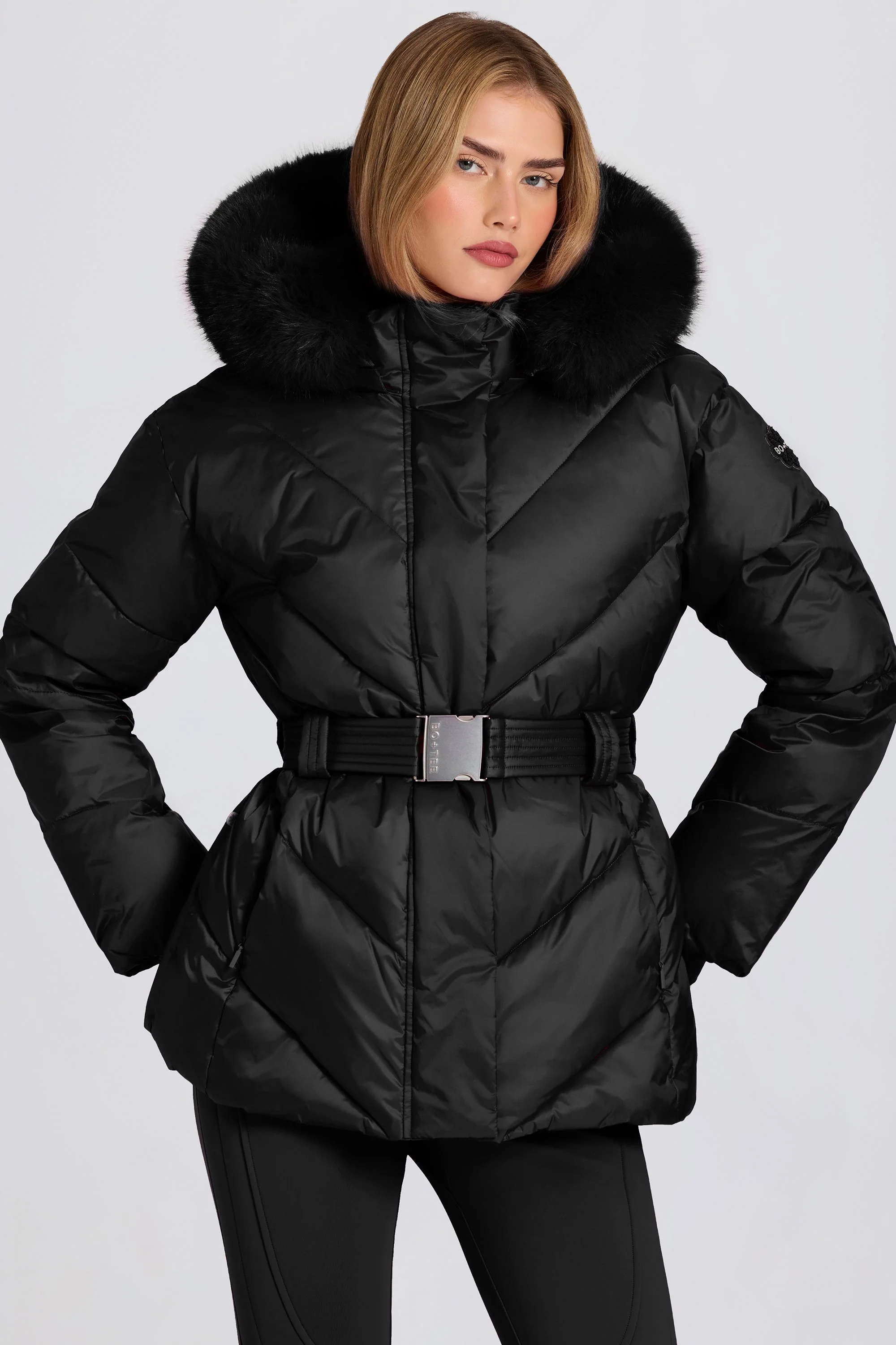 Waterproof Faux-Fur Hood Ski Jacket in Black - Image 7