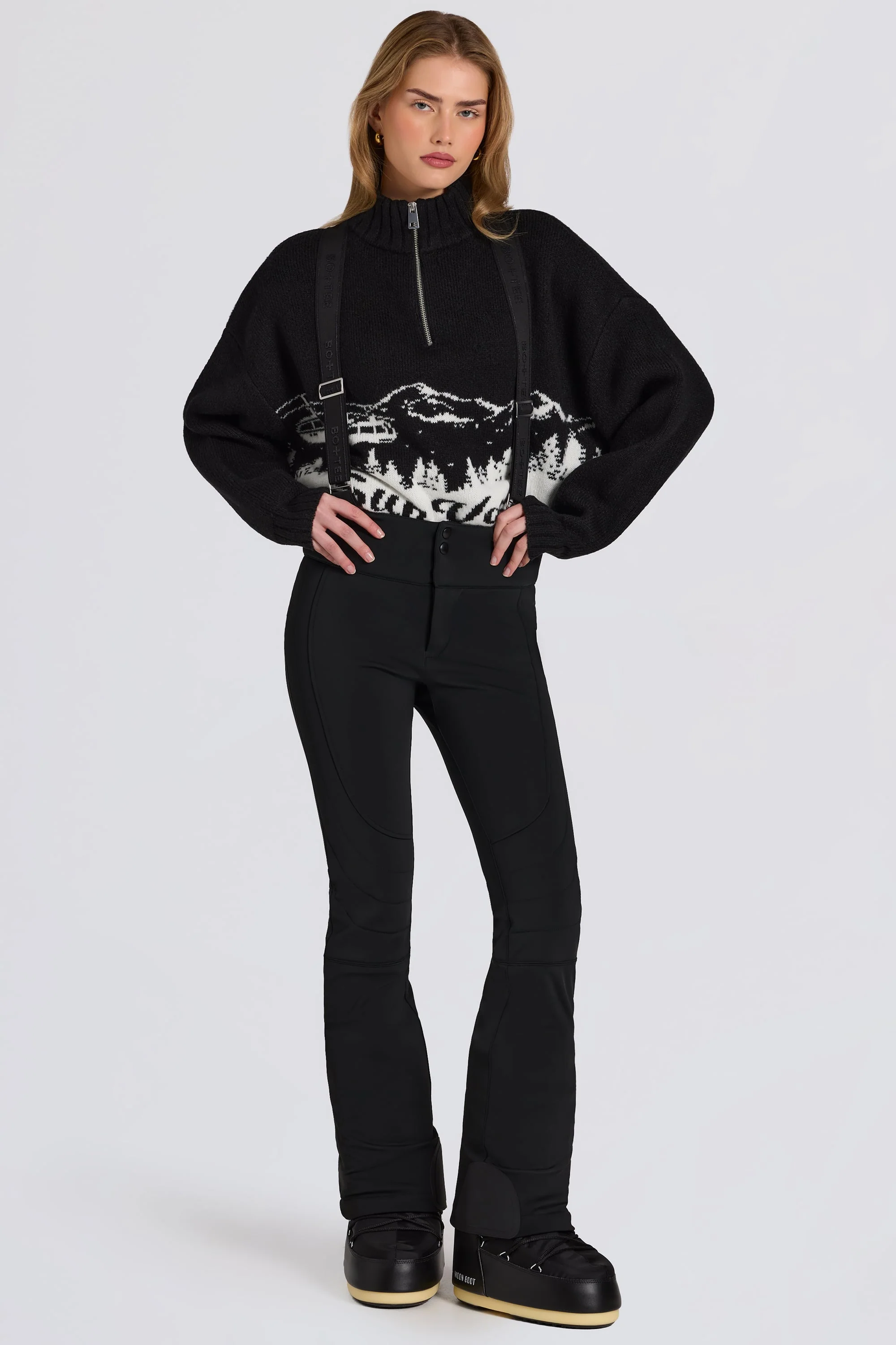Waterproof High-Rise Salopettes with Suspenders in Black - Image 4