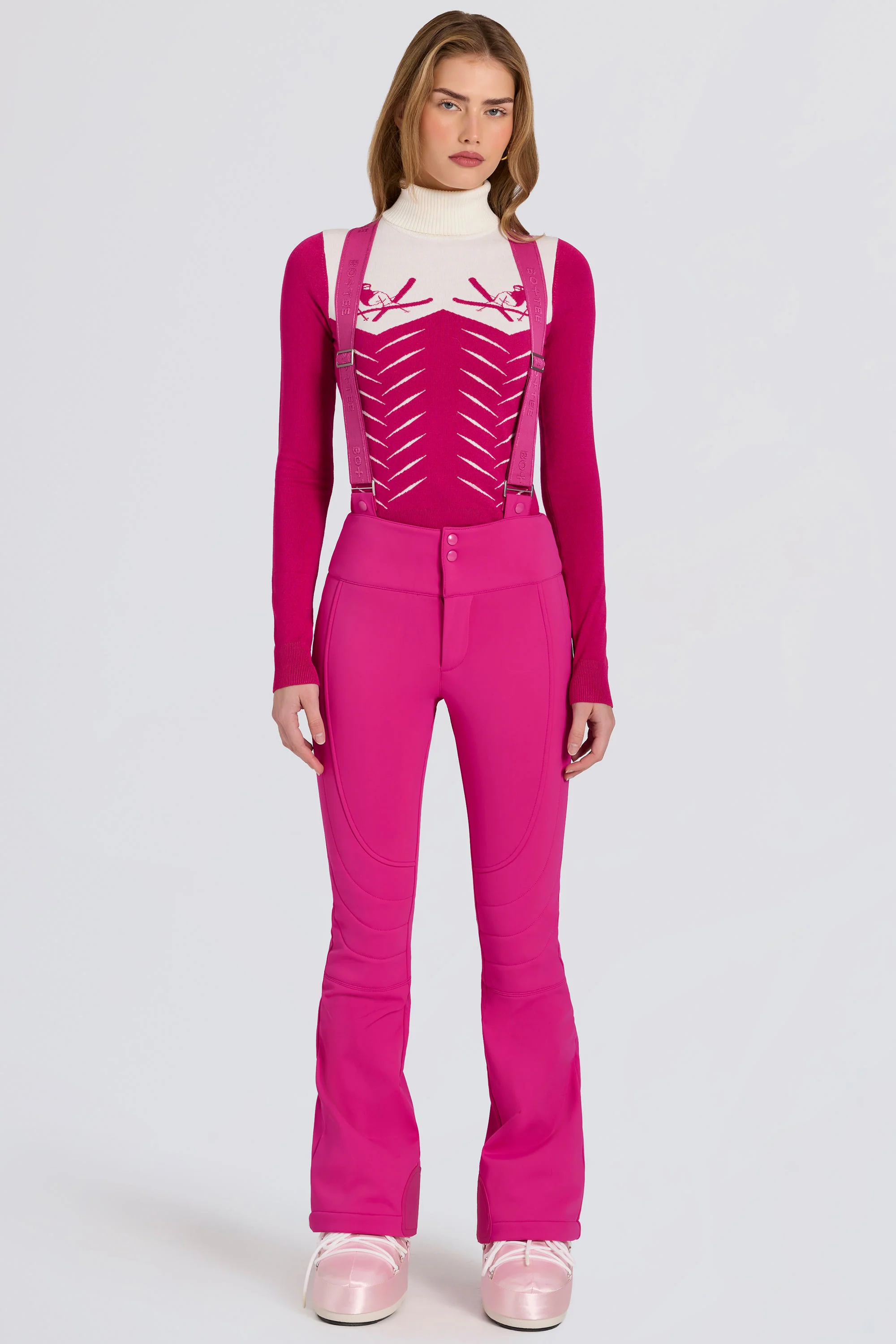 Waterproof High-Rise Salopettes with Suspenders in Magenta Pink - Image 4