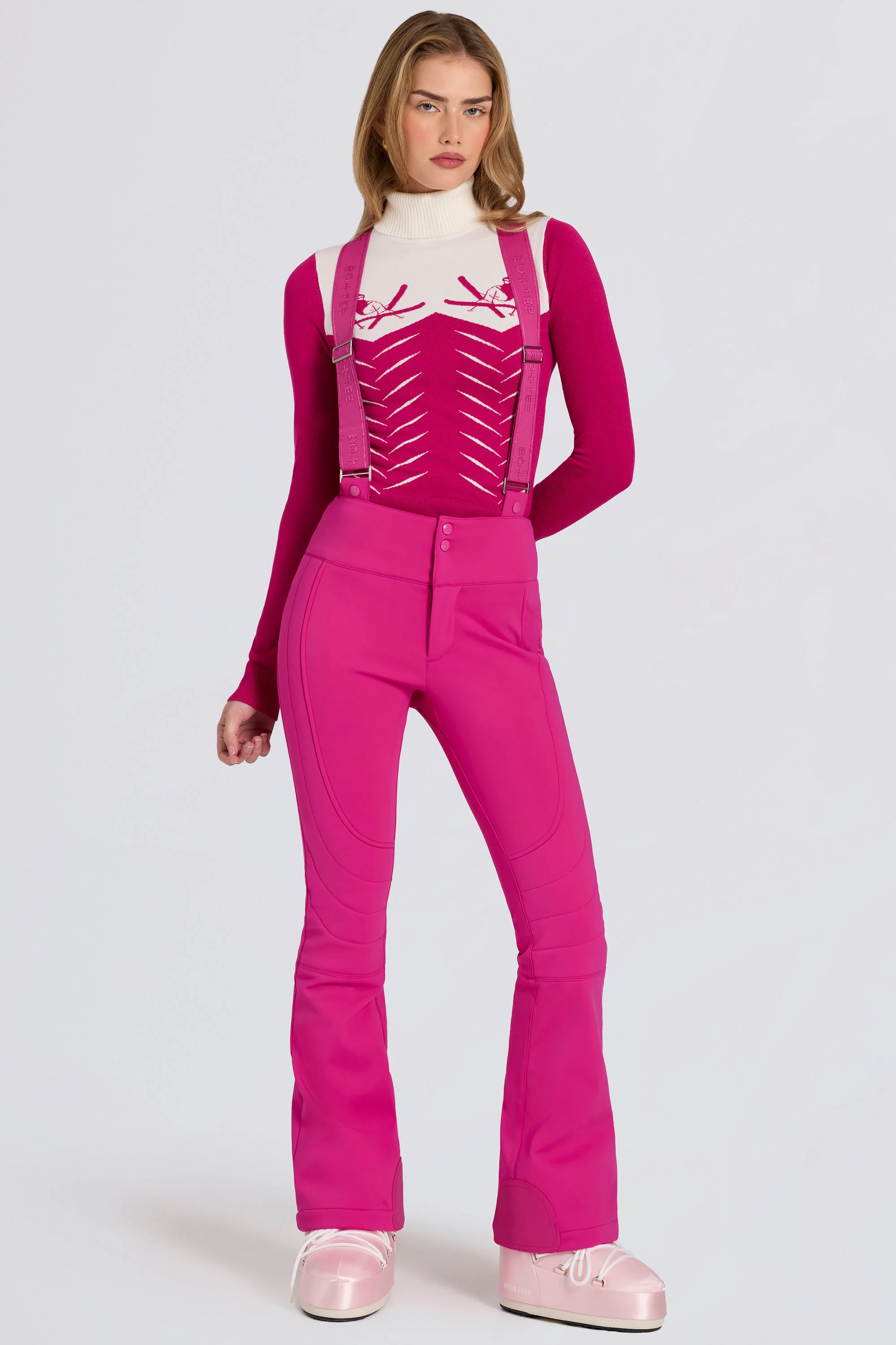 Waterproof High-Rise Salopettes with Suspenders in Magenta Pink - Image 7