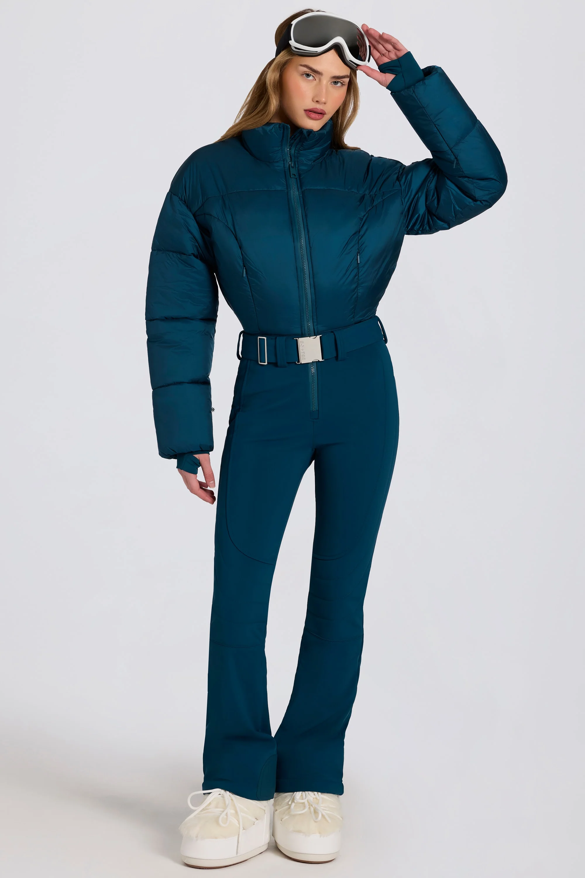 Waterproof Padded Belted Ski Suit in Teal - Image 3