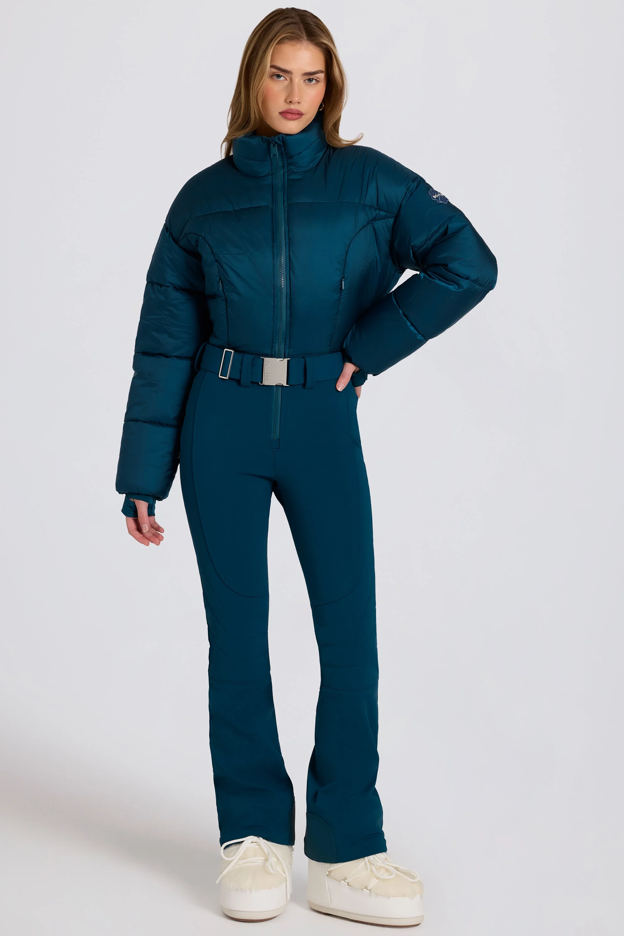 Waterproof Padded Belted Ski Suit in Teal - Image 7