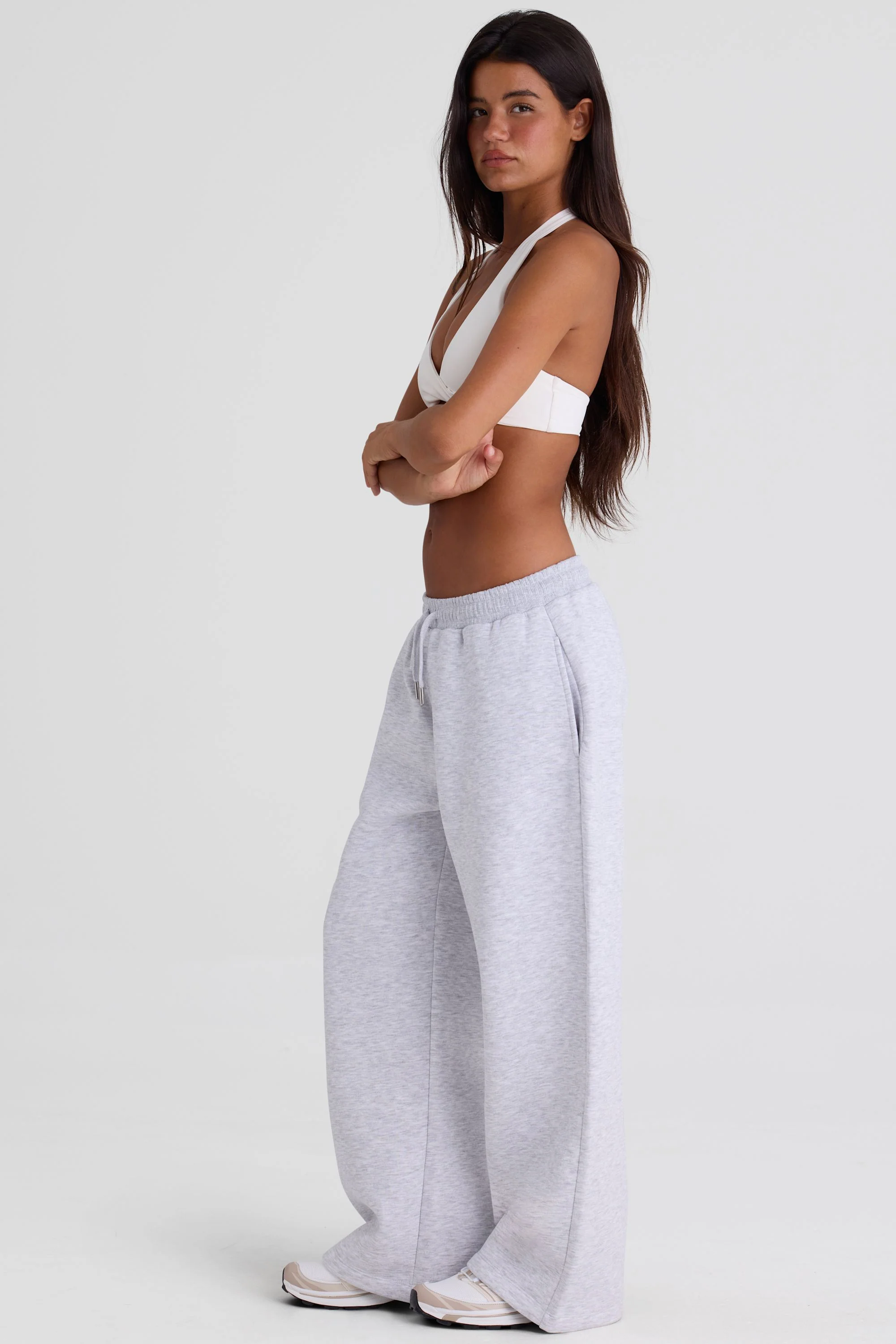 Brushed Jersey Wide-Leg Joggers in Grey Marl - Image 3