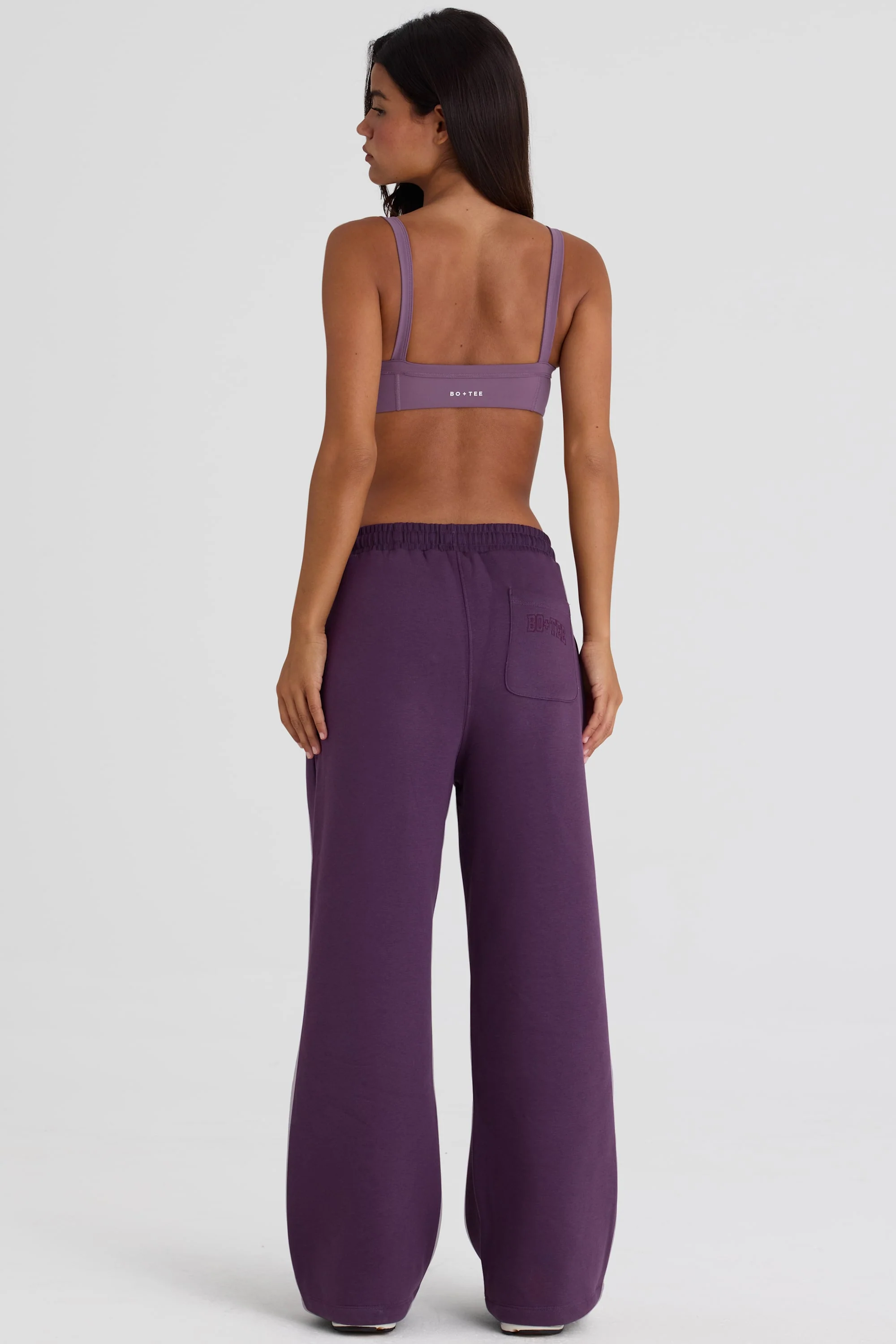 Brushed Jersey Wide-Leg Joggers in Plum - Image 3