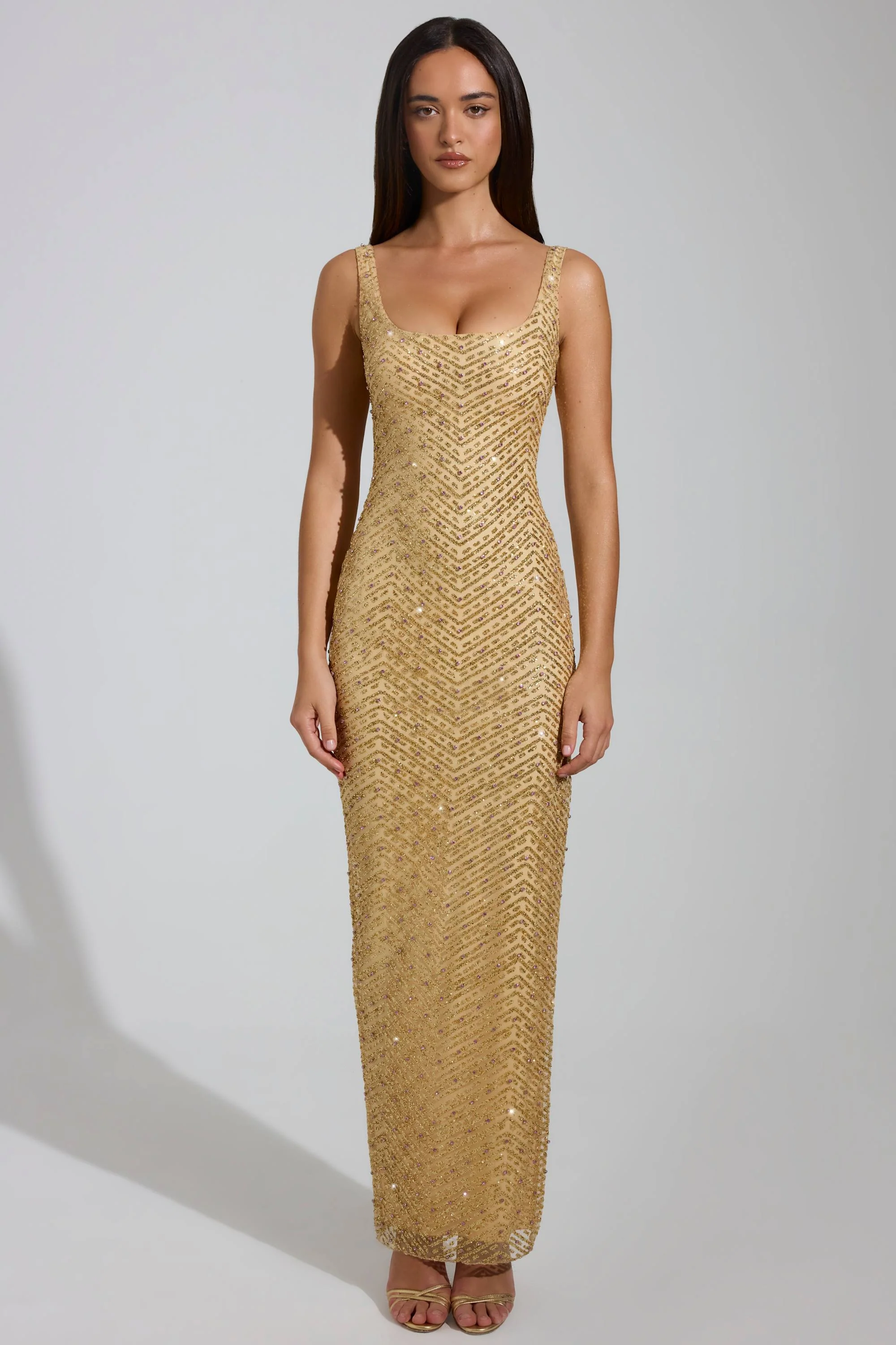 Embellished Scoop-Neck Thigh-Split Maxi Dress in Gold - Image 6