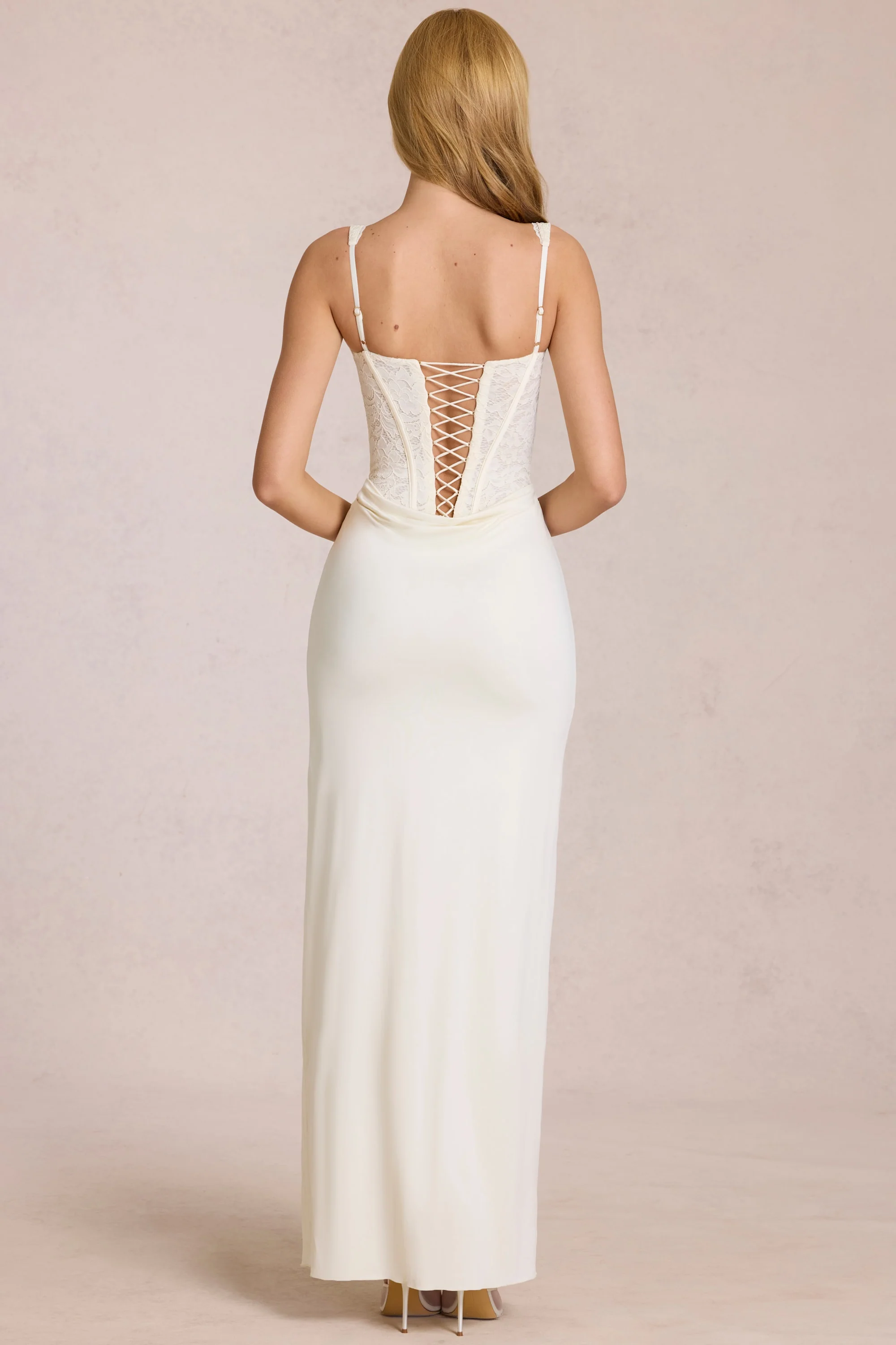 Lace Corset Maxi Dress in Ivory - Image 2