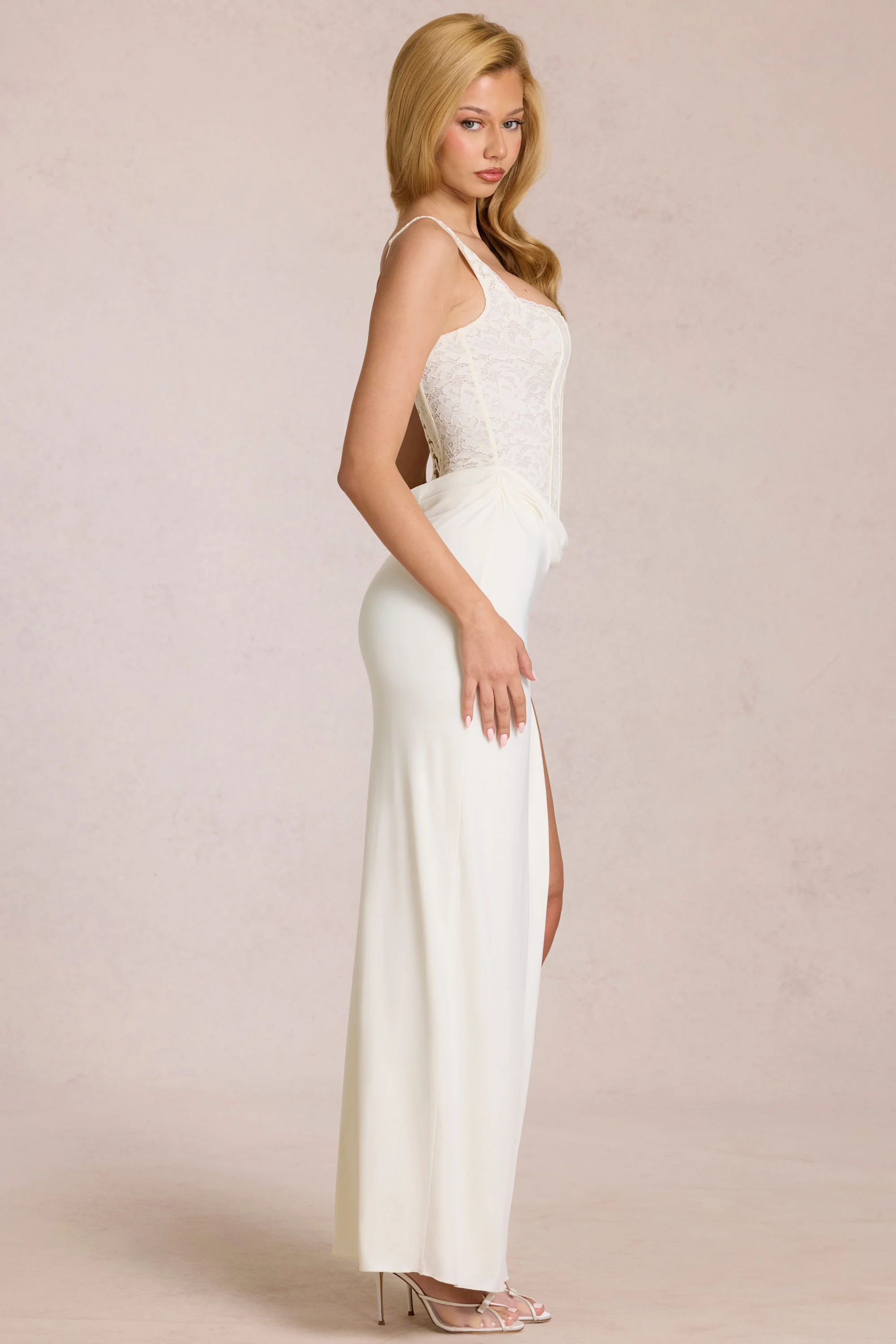 Lace Corset Maxi Dress in Ivory - Image 3
