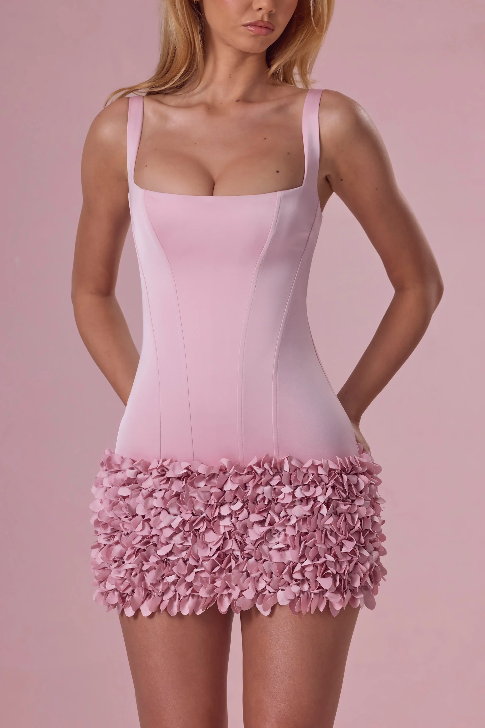 Satin Mini Dress in Blush Pink - Image 4