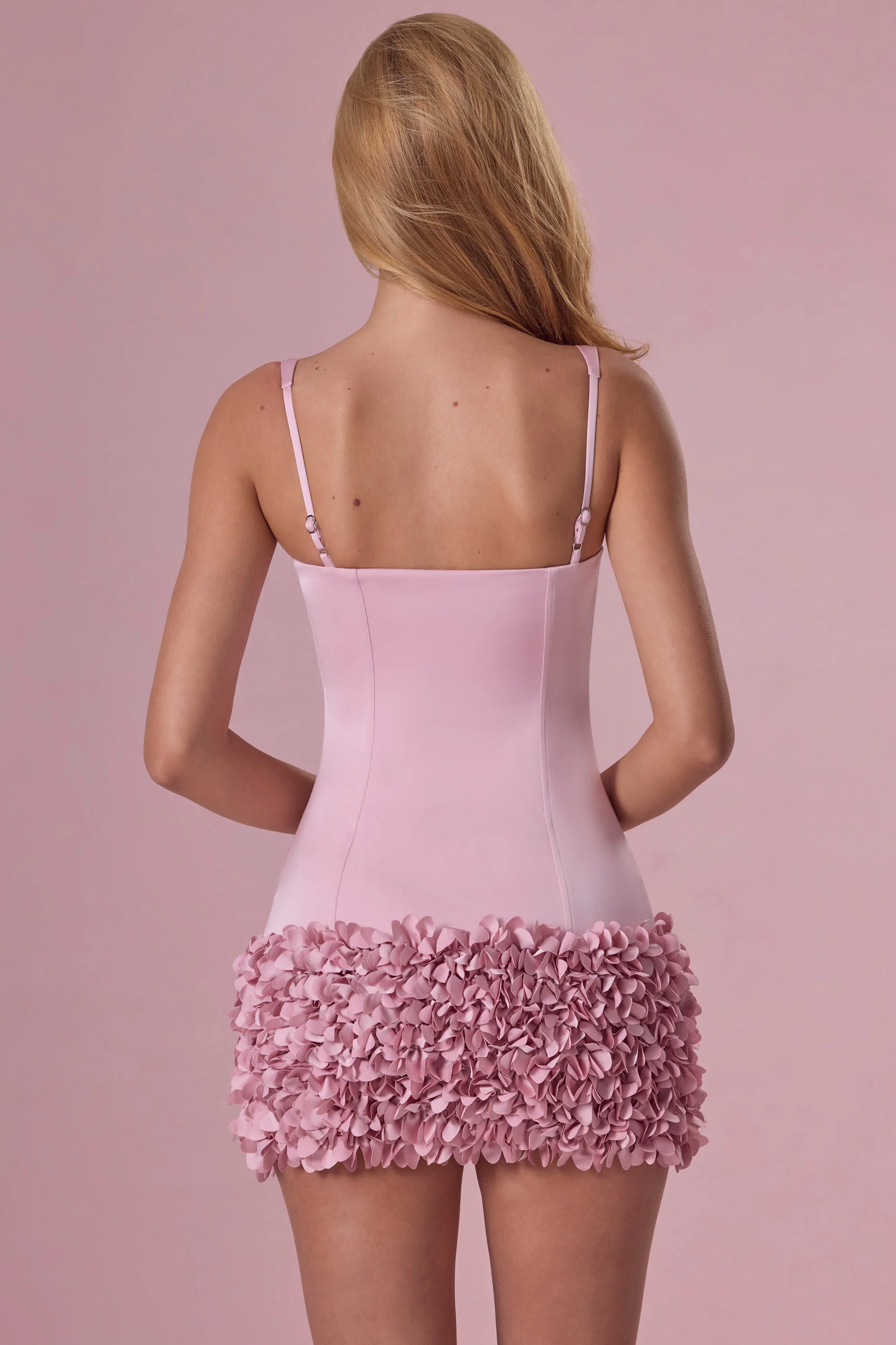 Satin Mini Dress in Blush Pink - Image 6