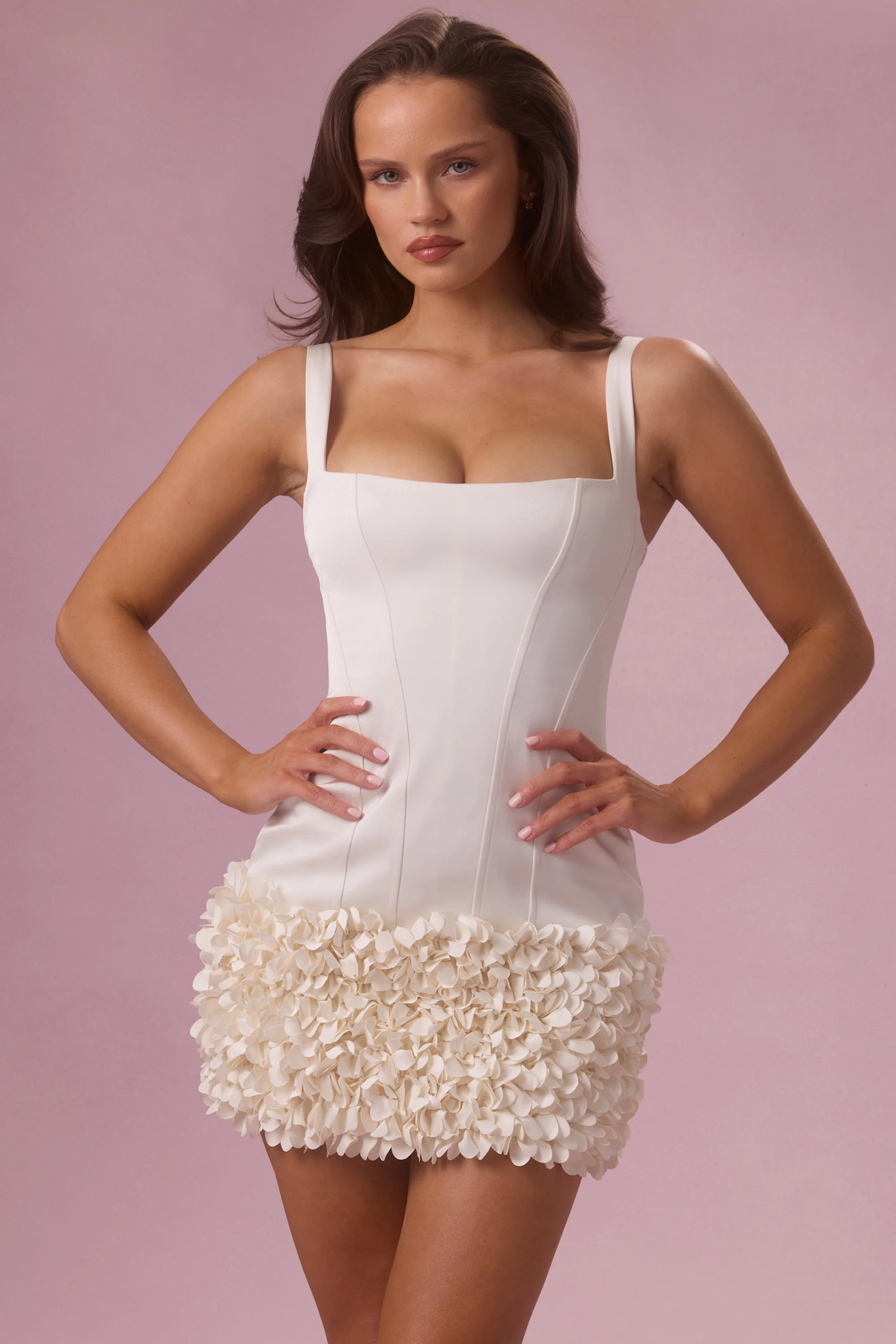 Satin Mini Dress in Ivory - Image 5