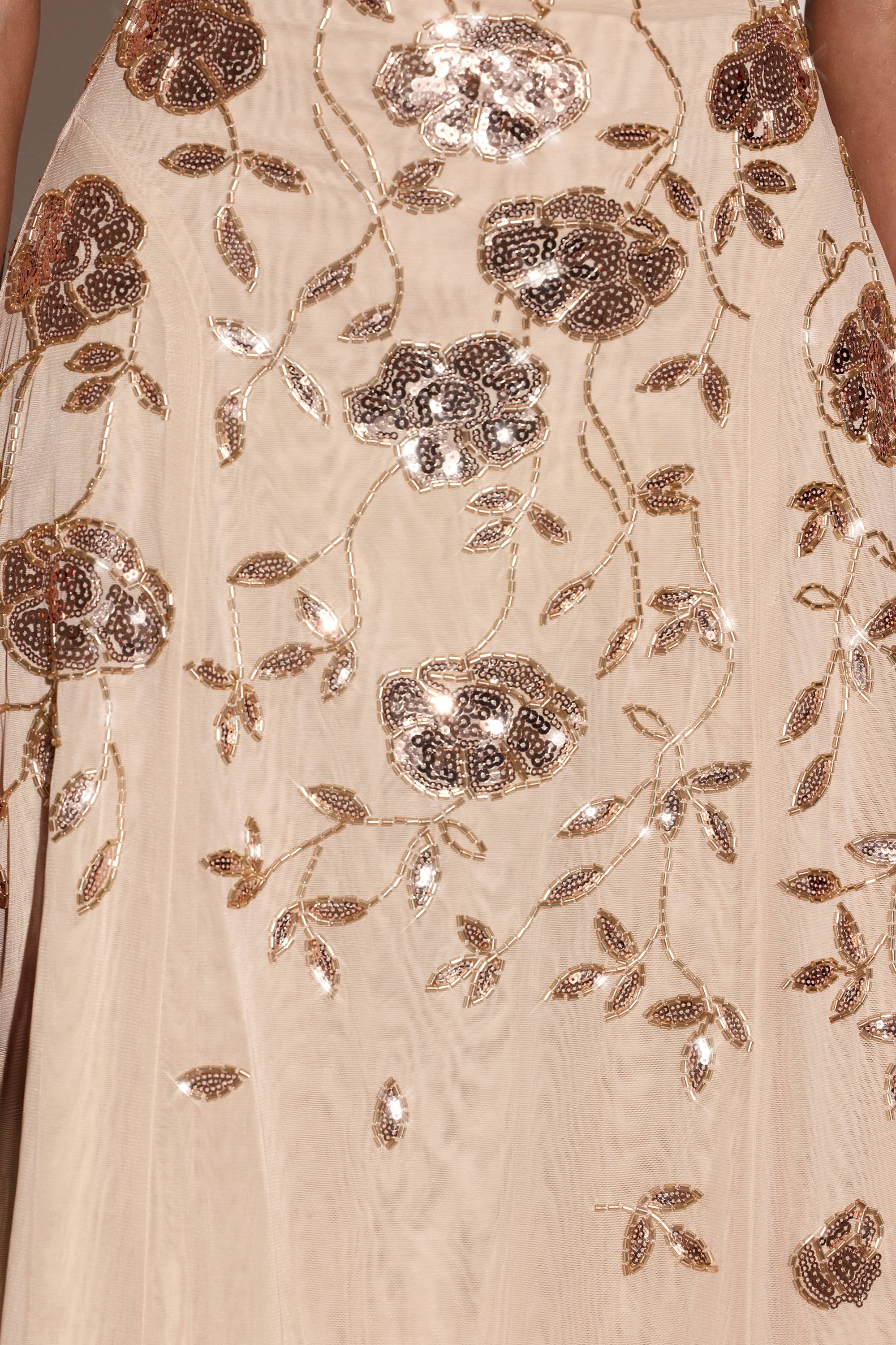Embellished Soft-Scoop Asymmetric Midaxi Dress in Gold - Image 6