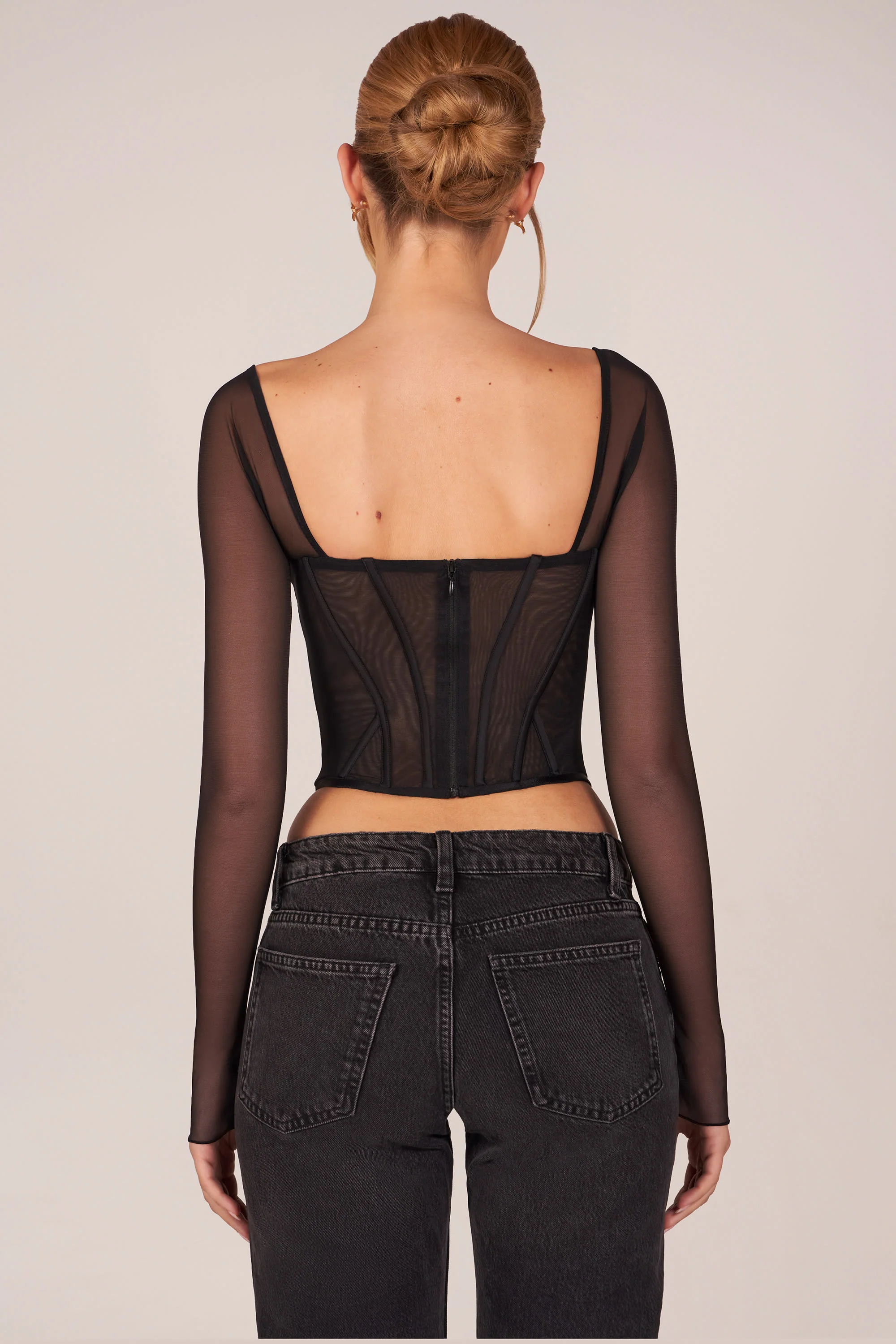 Corset Long-Sleeve Top in Black - Image 3