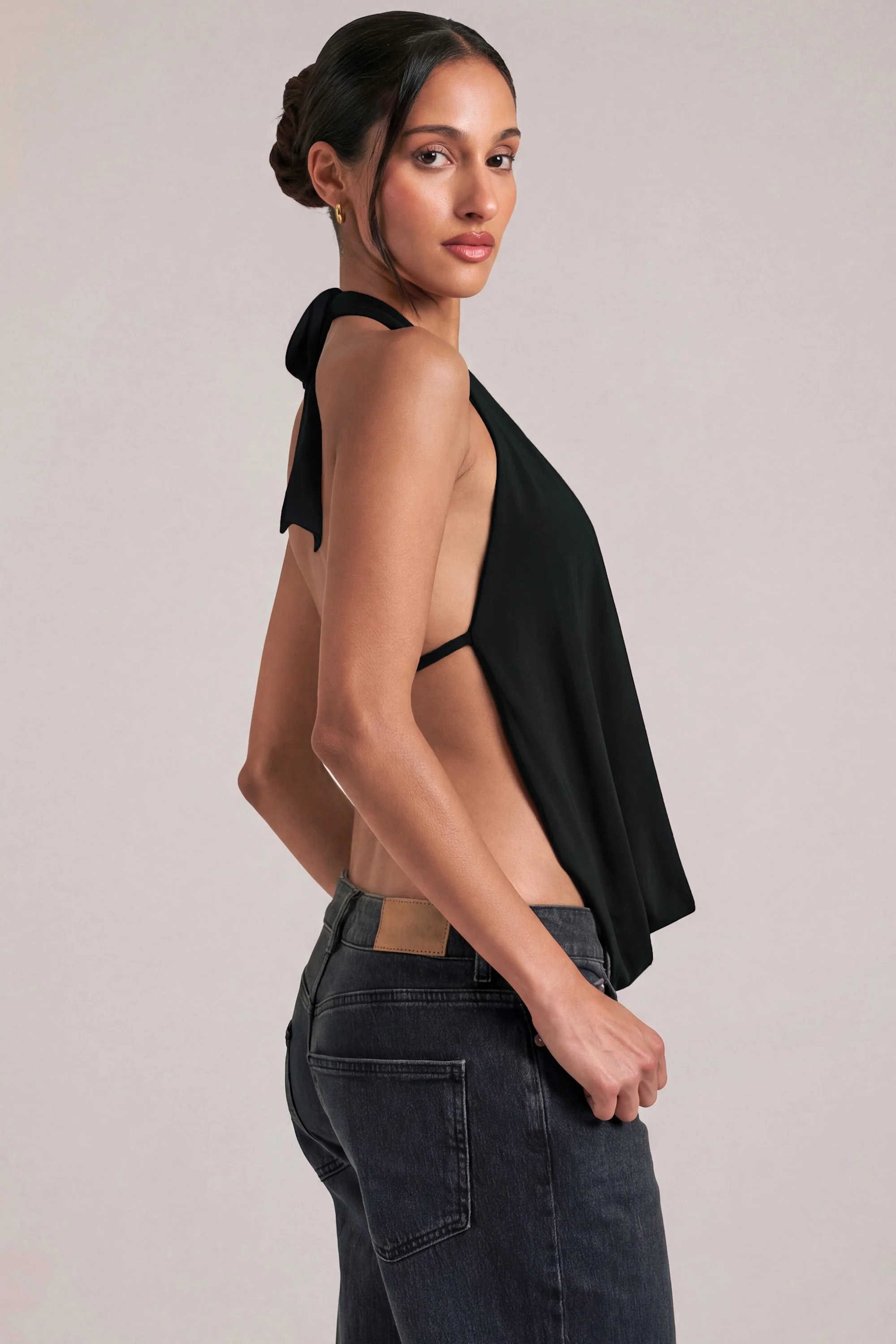 Draped Cowl Top in Black - Image 3