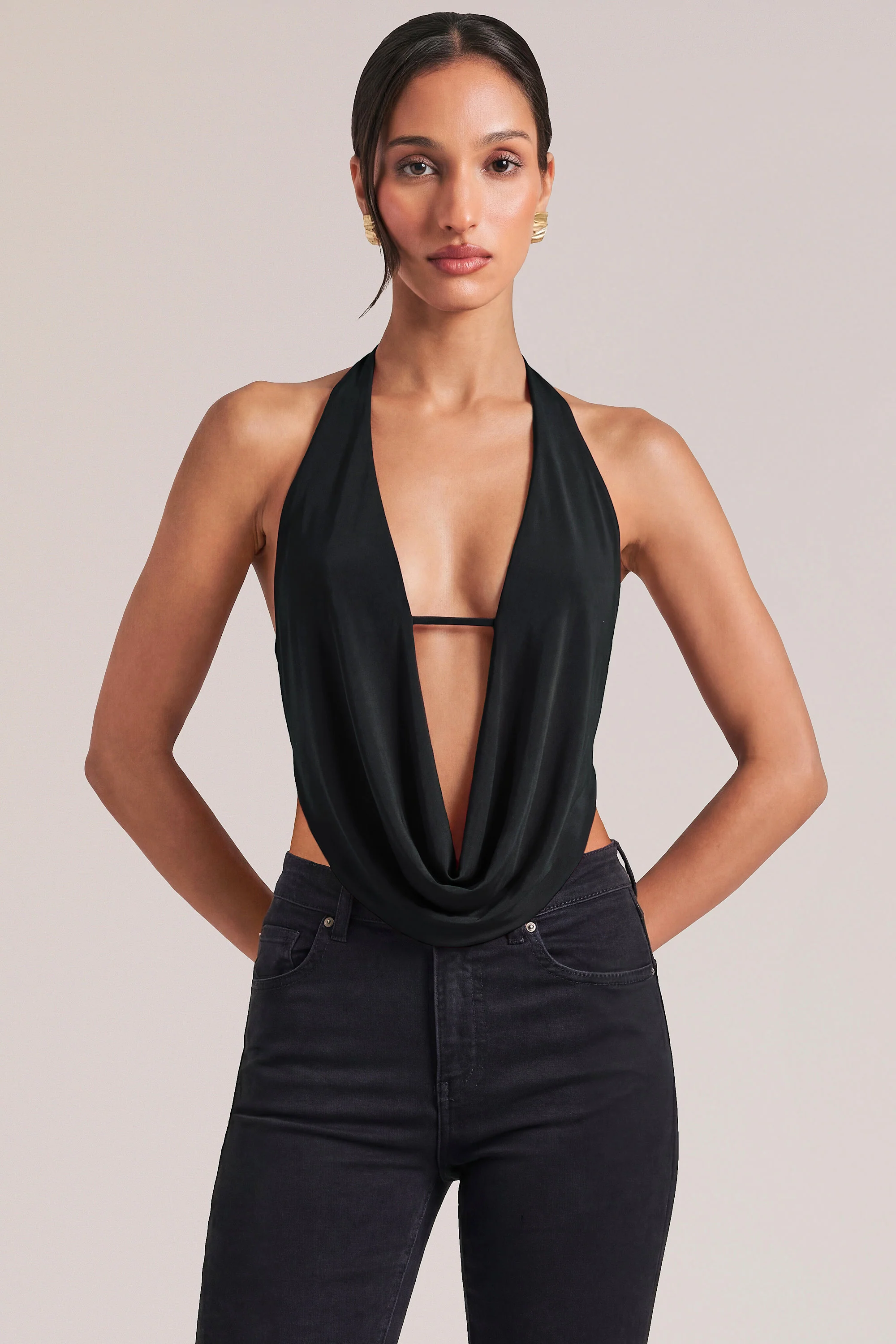 Draped Cowl Top in Black - Image 4