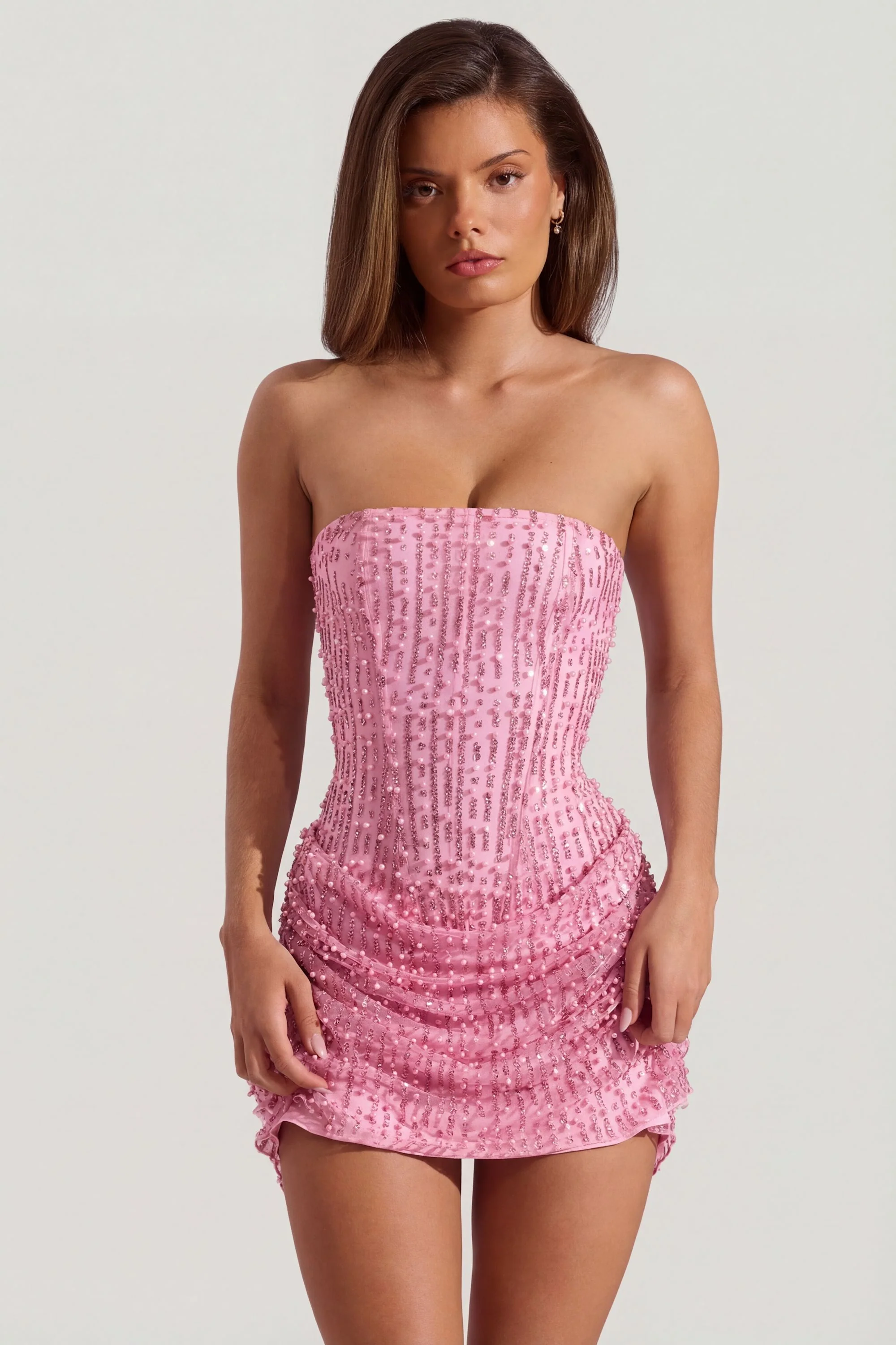Embellished Draped Strapless A-Line Mini Dress in Pink - Image 5