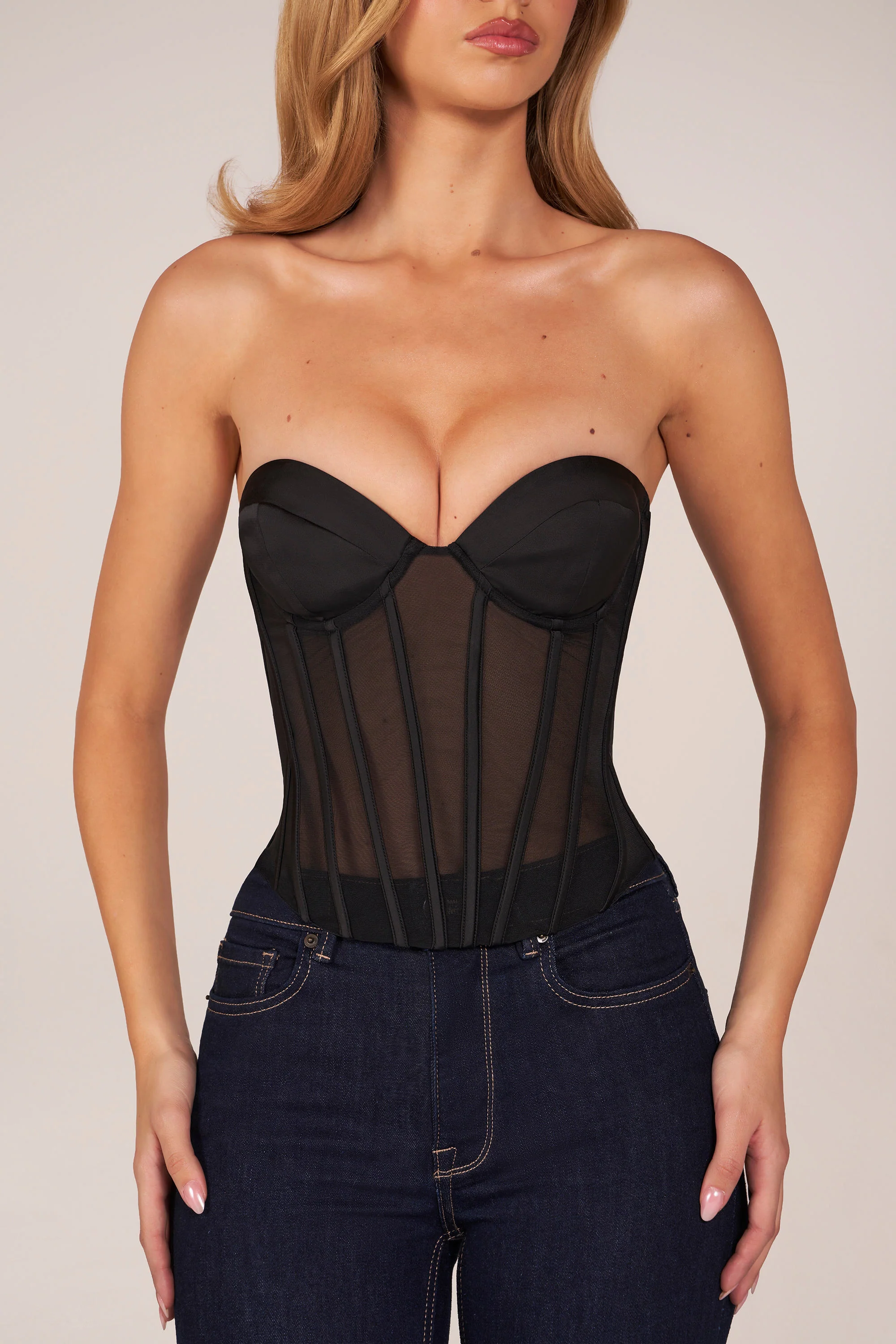 Bandeau Lace-Up Corset Top  in Black - Image 4